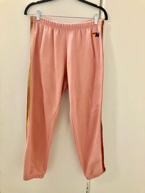 Aviator Nation Pink Five Stripe Joggers Sweat Pants Sweats Womens Sz M USED.